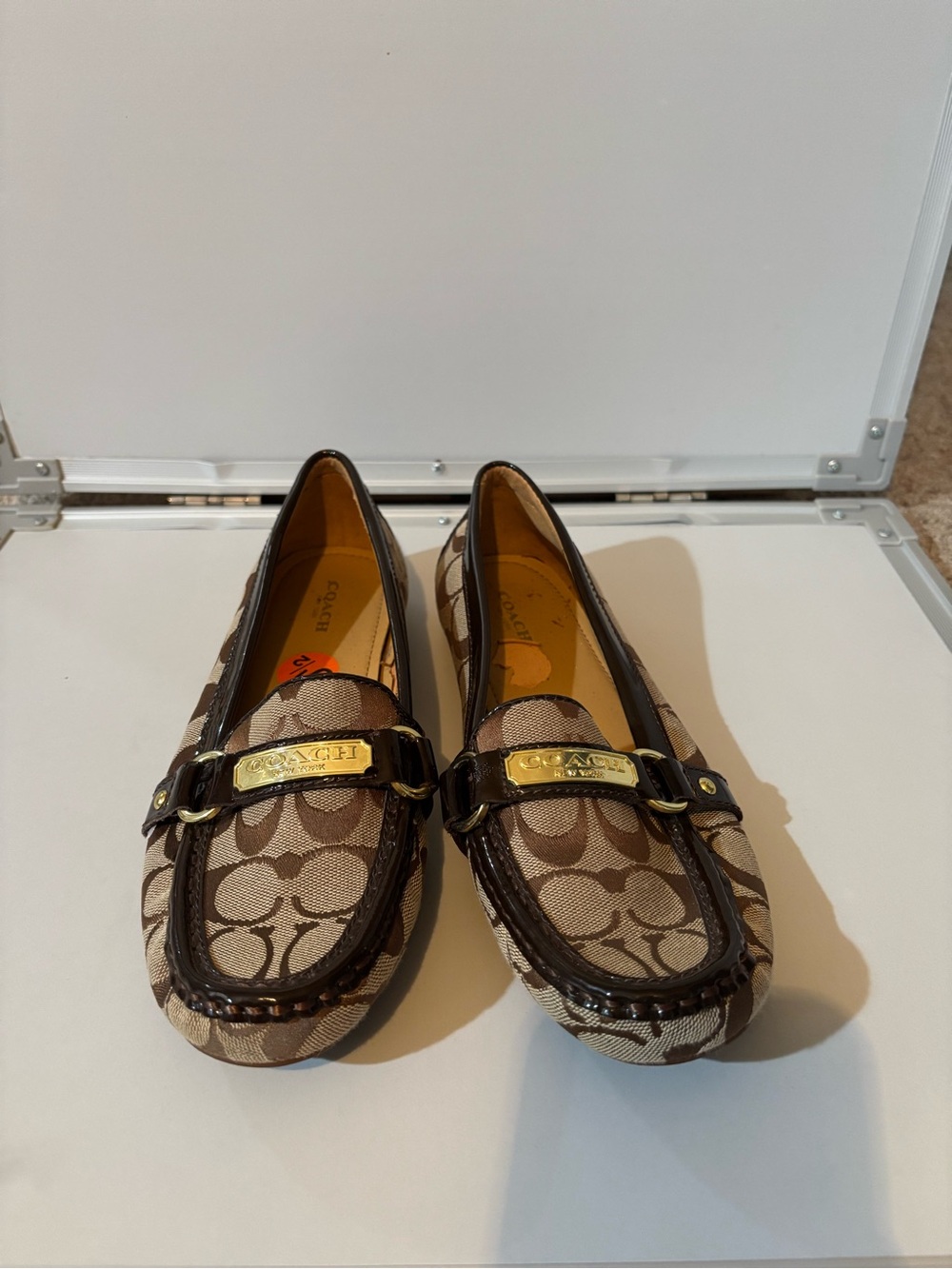 Coach Tan and Dark Brown Signature Canvas Bit Loafers